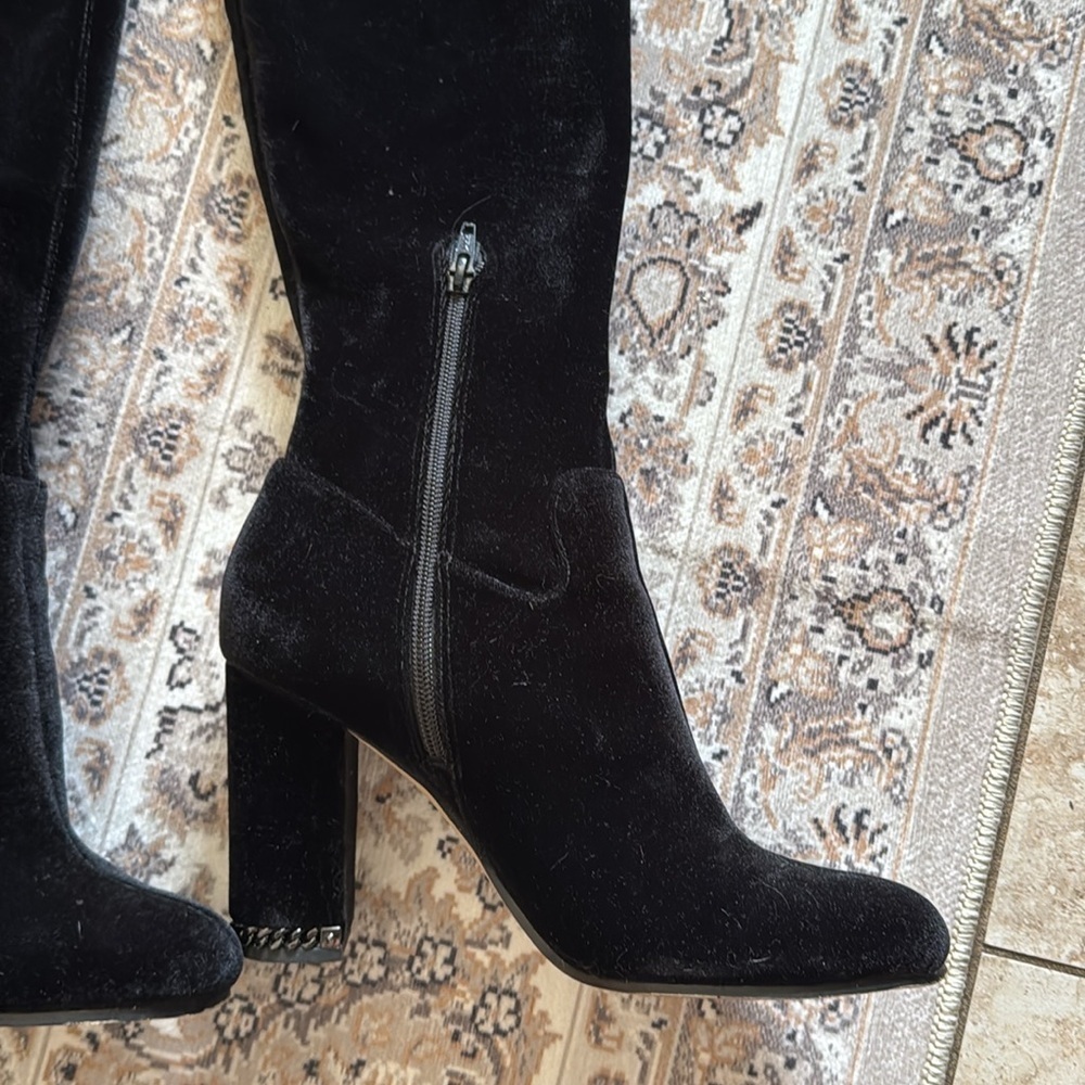 Michael Kors Black over the knee velour Heeled Boots Sleek Silhouette - Picture 11 of 13